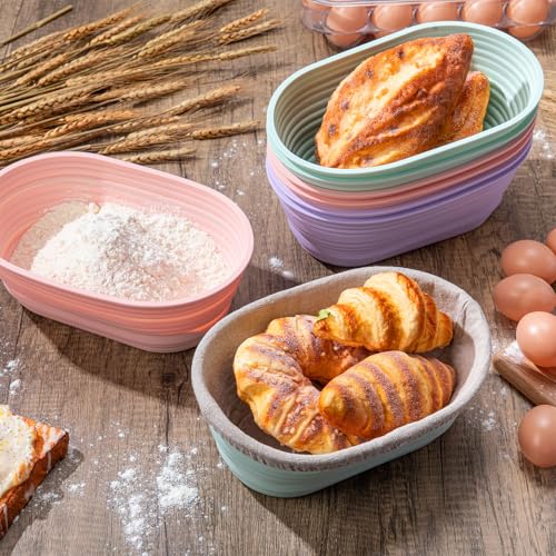 Nuogo 9 Pack Collapsible Silicone Oval Bread Proofing Baskets, Multicolor - color: Multicolor