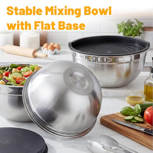Beasea Mixing Bowls Set of 5, 3.4 QT Unbreakable Stainless Steel Mixing Bowls with Lids for Kitchen, Prepping, Food Serving, Storing, Nesting Metal Baking Bowl with Lid for Bread Dough, Cream, Batter - size: 3.4 QT