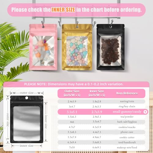 FUNFERY 100 Pack Mylar Resealable Bags, Black Foil Packaging Bags - color: Black, size: 3.1 x 5.1 inch