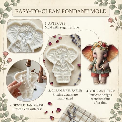 Wreath Elephant Silicone Mold for Fondant Cupcake Toppers Desserts - color: Elephant Silicone Molds