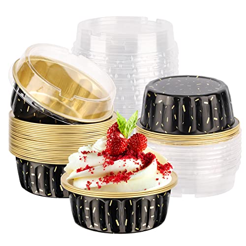 EUSOAR Aluminum Muffin Cups with Lid, 30 pack 8oz Muffin Liners Cups with Lids, Disposable Foil Ramekins, Aluminum Cupcake liners, Creme Brulee Ramekins, Aluminum Foil Cupcake Baking Cups Holders Pans - color: Black Meteor Shower, size: 30pcs, 8oz