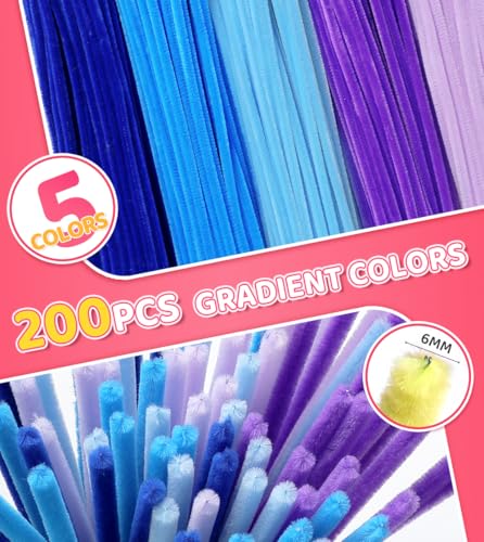 IOOLEEM Blue Pipe Cleaners,200pcs 5 Colors Chenille Stems Bulk for Crafts - color: Blue, size: 200 Count