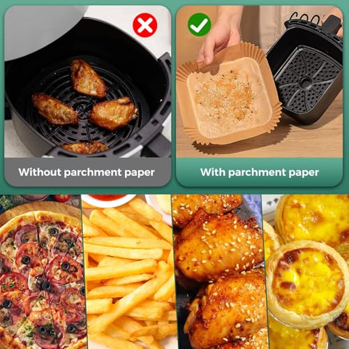 Vailnd 125Pcs 6.5inch Air Fryer Liners Disposable Square Parchment Paper - size: 6.5"Square