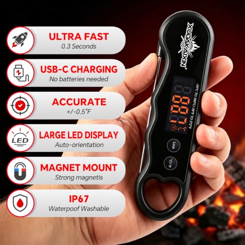 0.3s Fast Read Meat Thermometer – USB-C Rechargeable,Black - color: Black