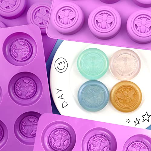 Bee Silicone Molds, 2 Pack Round Bee Soap Mold 6-Cavity - color: Round Bee Soap