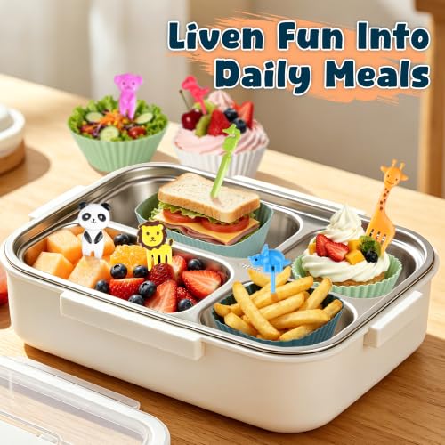 66PCS Silicone Lunch Box Dividers & Cute Animal Food Picks for Kids