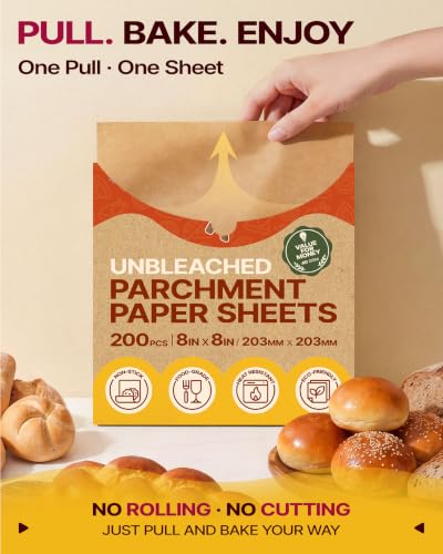 Katbite 8x8 Inch Parchment Paper Sheets 200 PCS, Unbleached and Nonstick - size: 8x8 Inch 200 Pcs