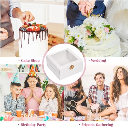 Sublaga 26pcs 8x8x4 Inches Cake Boxes White Bakery Boxes, White Bread Boxes with Windows for Pastries, Cupcakes,Cookies, Pie, Muffins and Donuts