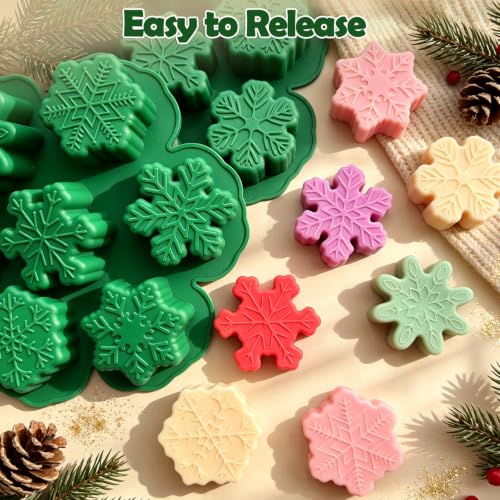 2-Pack Large Christmas Silicone Molds 7 Unique Snowflake Christmas Baking Molds for Mini Cake Chocolate Handmade Soap Candle Plaster Winter Holiday Resin DIY Craft - color: Green-Snowflake