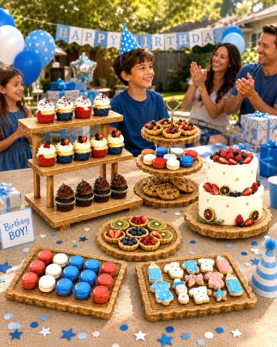 Wooden Dessert Table Display Set, 6-Piece Cake and Cupcake Stand Combo
