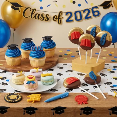 Sakolla 2 Pack 2026 Graduation Candy Chocolate Molds, Doctoral Cap Diploma Scroll Badge Pen Shape Fondant Silicone Molds for Party Cake Decoration（Mini/Grey） - color: Graduation Season Molds/Grey