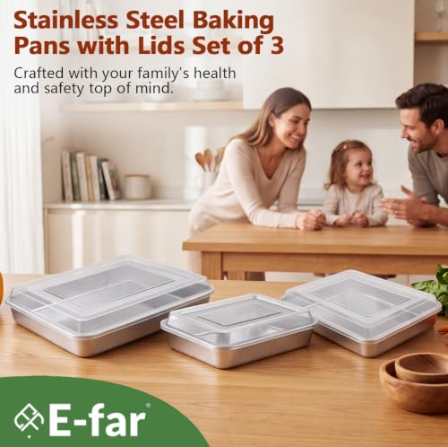 E-far Stainless Steel Baking Pan with Lid, 12.4/10.4/9.4 Inch for Cake - size: 12.5"/10.5"/9.4"