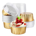 EUSOAR Mini Cheesecake Containers, 30pcs 5oz 125ml Aluminum Foil Muffin Liners Cups with Lids, Cupcake liners Baking Cups, Disposable Foil Ramekins Creme Brulee Pans Holders, Mini Pie Pans with Lids - color: Gold, size: 30pcs