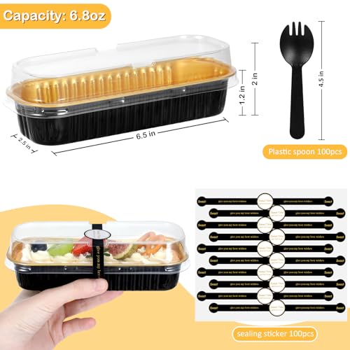 Mini Loaf Pans with Lids and Spoons (100 Pack, Black-gold, 6.8oz) Rectangular Aluminum Foil Baking Pans - color: Black-gold