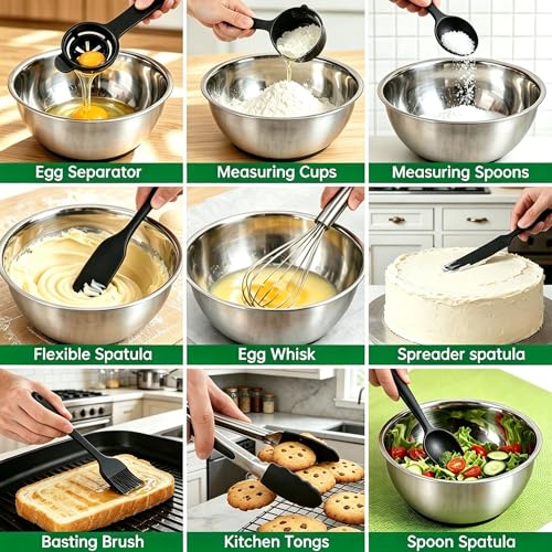 Deedro Mixing Bowls with Airtight Lids, Stainless Steel Mixing Bowls Set - color: Black