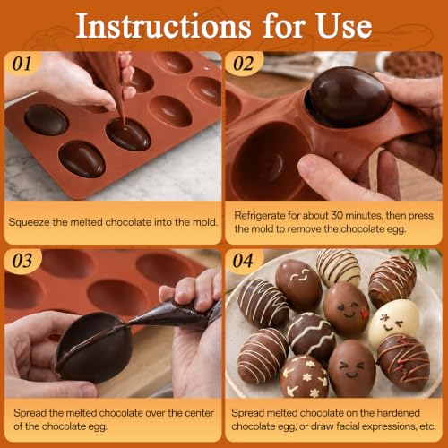 8-Cavity Easter Egg Shape Silicone Molds, 2Pcs Non-Stick Silicone Egg Mold