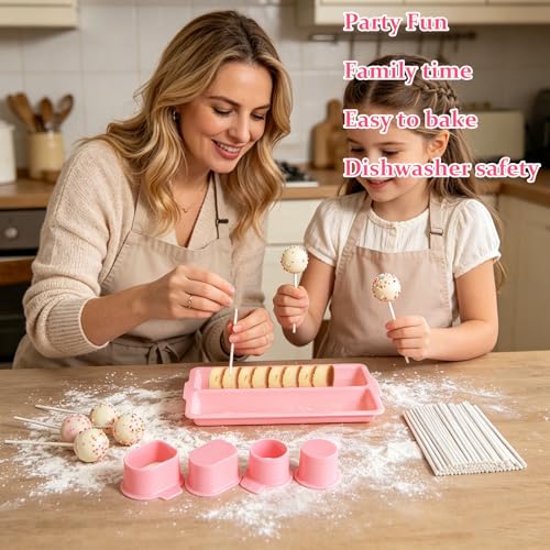Round Cake Pop Mold Set 3 PCS Cake Pop Cutter with 9 Inch Tray Includes 100 Lollipop Sticks 100 Bags and 100 Ribbons for Making Home Desserts Birthday Parties Desserts