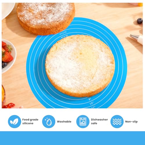 4 Pcs Silicone Baking Mat, 12 Inch Round Silicone Cake Mat, Non-Stick Heat Resistant Reusable Cookie Mat with Measurements for Baking Pizza Pan Rolling Dough Pastry