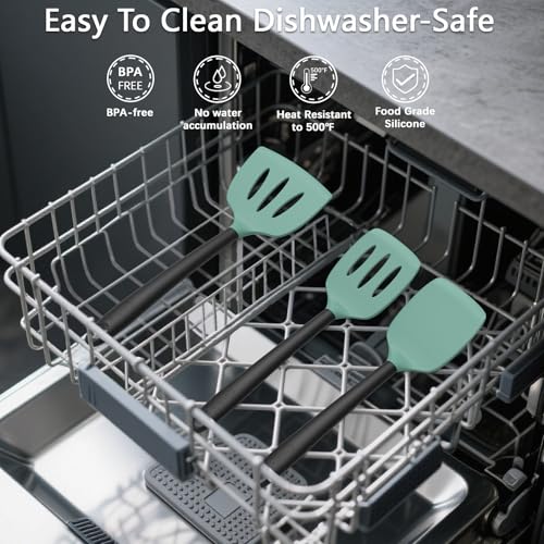 Coukre Silicone Kitchen Cooking Utensils Set, Heat Resistant, 14-Piece - color: AquaGreen