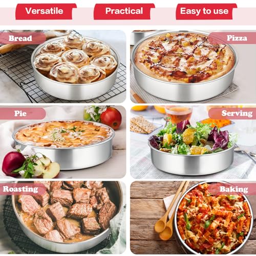 P&P CHEF 8 Inch Cake Pan, Stainless Steel Round Cake Pans, Silver & 4 Pcs - color: Silver, size: 8 Inch