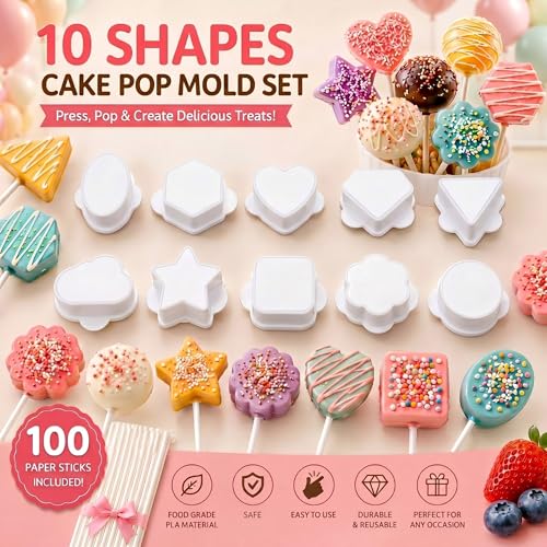 10 Pcs Cake Pop Molds Set with 100 Sticks - style: Classic Style
