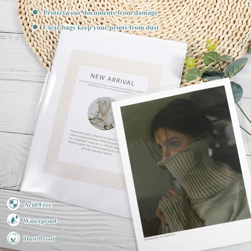 100Pcs 8-1/4 x 10-1/4 Inch Self Sealing Cellophane Bags Clear Plastic Sleeves - Fit 8x10 Inch Photo Prints Cards - size: 8.38 x 10.25 inches