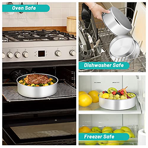 TeamFar Cake Pan, Stainless Steel Round Baking Pans Set for Layer Cake Pie
