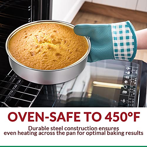 E-far 9½ Inch Cake Pan Set of 2, Stainless Steel Round Layer Cake Baking Pans with Parchment Rounds & Side Liner Roll, Non-Toxic & Healthy Metal Cakes Tin, Straight Side & Dishwasher Safe - size: 9½ Inch, style: 2 Cake Pans