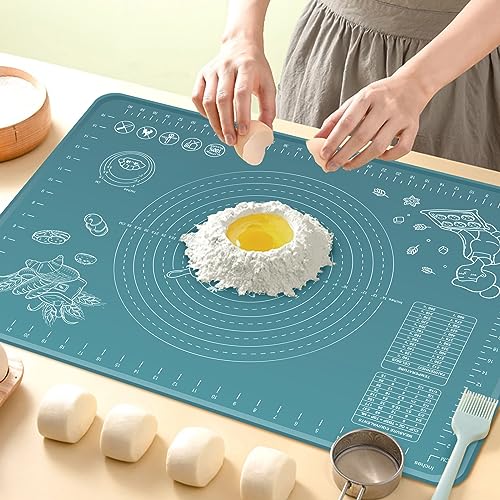 Silicone Pastry Mat 24" x 16" Extra Thick Non Stick Baking Mat with Measurements and Edge Heightening, Food Grade Silicone Rolling Mat for Pastry, Bread, Cookies, Pizza, Fondant, Pasta - color: Indigo, size: 24"L x 16"W