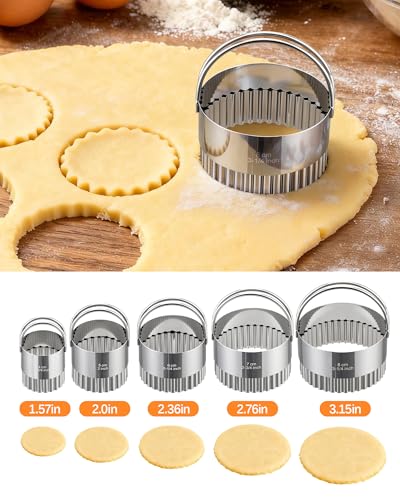 Biscuit Cutter Set with Handle, 5pcs Fluted Cookie Cutters - style: 5 Sizes - Wave