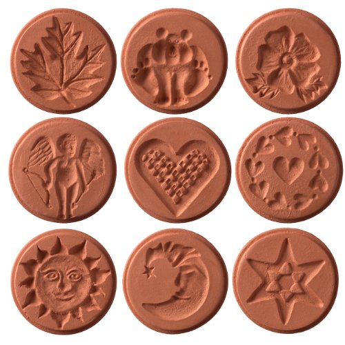 JBK Pottery Terra Cotta Cookie Stamps for Baking, Oven & Dishwasher Safe - Cookie Cutter, Molder, Stamper Press, Ideal for Cookies, Polvoron, Pastry, Shortbread, Butter - Unique-Full Set of 9 Designs - size: Unique - Set of 9 Designs
