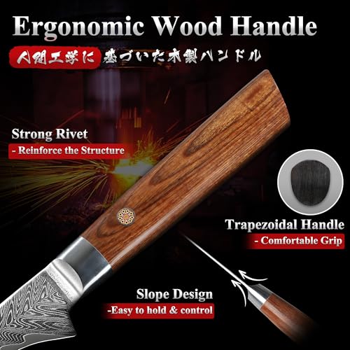 Dragon Creek Damascus Fillet Knife - Fish Vegetable Cutting - color: Walnut