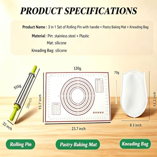 3-in-1 Adjustable Rolling Pin with Handle