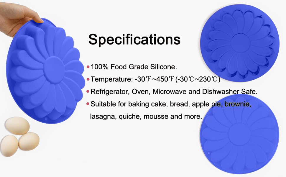 Jiareally Silicone Large Flower Cake Mould for Chocolate Jello Candy Silicone Baking Molds for Cakes,9 inch Non-Stick Fluted Tube Cake Pans