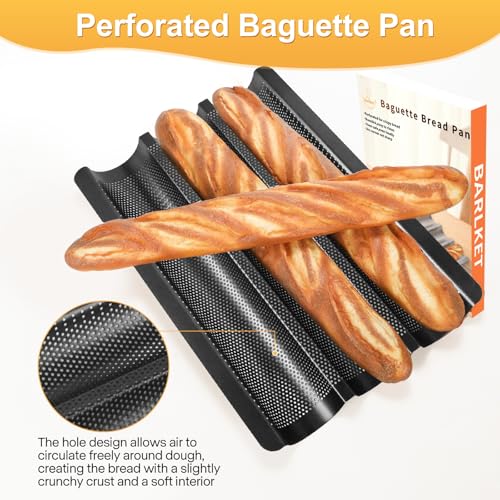 Baguette Bread Pan Kit, Perforated Nonstick 3 Loaf Bread Pan, Black - color: Black