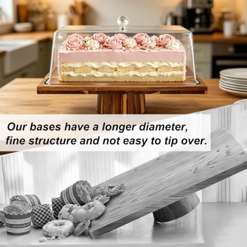 OUEST 17” Rectangular Acacia Wood Cake Stand with Shatterproof Acrylic Lid