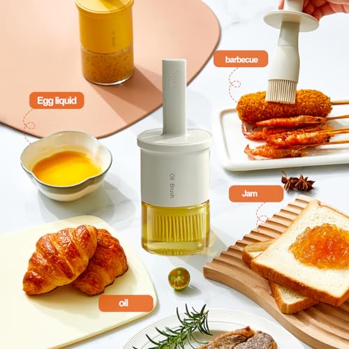 Glass Oil Dispenser with Heat Resistant Brush,Oil Dispenser Bottle with Silicone Pastry Brush for Kitchen,Cooking Vinegar and Sauce BBQ Grill Frying (Oil Dispenser-White) - color: Oil Dispenser-White
