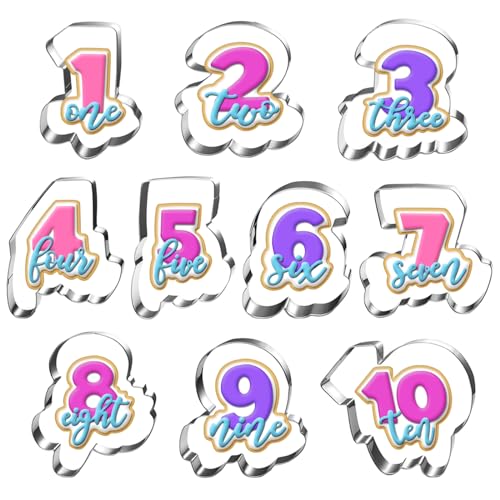 LUBTOSMN 10 Pcs Large Number Cookie Cutter Set with Word, Dishwasher-Safe