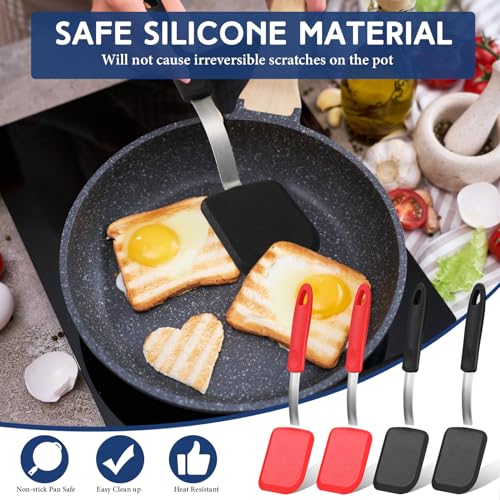 Gejoy 4 Pcs Silicone Turner Nonstick Flexible, Red, Black - color: Red, Black