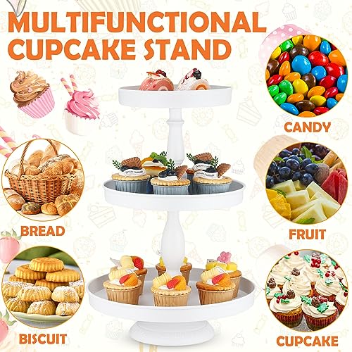 Maxdot 2 Pcs 3 Tier Cupcake Stand, Round Metal Dessert Tower,White