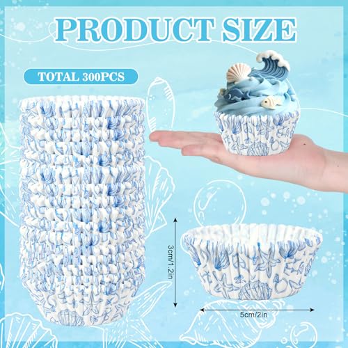AnyDesign 300Pcs Last Toast on the Coast Cupcake Liners Paper Baking Cups Summer Blue Coastal Beach Standard Muffin Cupcake Wrappers for Bachelorette Bridal Shower Wedding Party Supplies - style: Coastal Beach