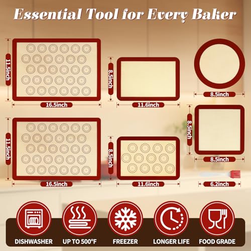 Silicone Baking Mat Set of 6, Non Stick Food Grade Sheet Set