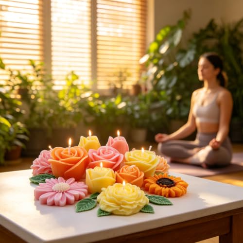7 Pcs Flower Candle Molds with Leaf Molds, 3D Flower Silicone Mold - color: 7 Pcs Flower Candle Molds With Leaf Molds