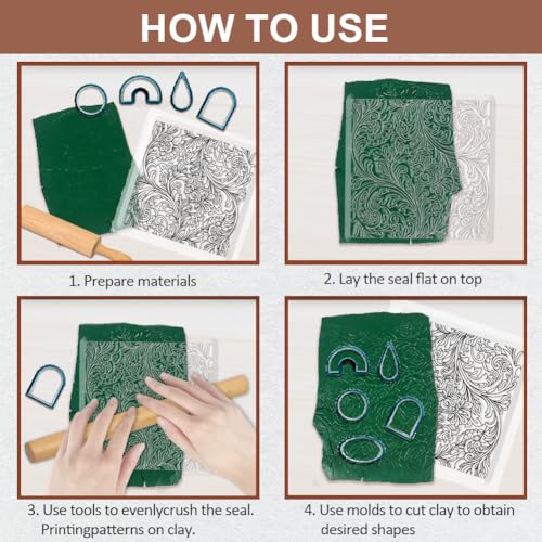 CHGCRAFT Clay Texture Mat Retro Floral Clay Texture Sheets 5.5x5.5inch Silicone Polymer Stamp Sheet Modeling Pattern Pad for Polymer Pattern Making Earrings Jewelry - style: Retro Floral