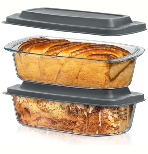 Razab (2 Pack Large 7.6 Cups / 1800 Ml / 1.9 Qt Glass Loaf Pans with Lids - color: Gray, size: Set of 02