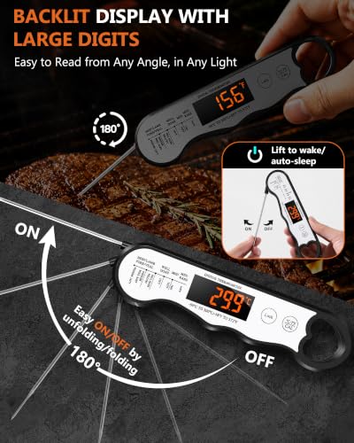 COOLMI Instant Read Meat Thermometer, 2-4 Sec, Waterproof, Rechargeable - color: Rechargeable Model-Black