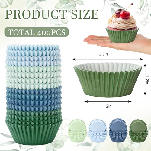 FYSUIMU 400 Pcs Sage Green Blue Cupcake Liner Paper Baking Cups Muffin Liner Cake Storage Container for Hole in One Baby Bridal Shower Wedding Birthday Party Supplies - color: Sage Green Blue