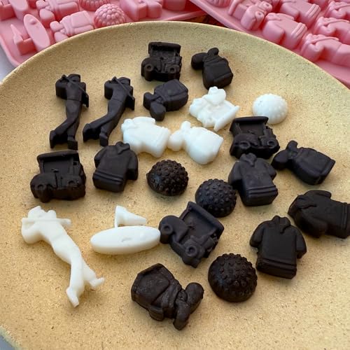 2PCS Golf Ball Chocolate Mold 32 Cavities Golf Ball Sports Silicone Candy Molds Golf Bags Shirts Golfer Shapes Ice Cube Molds Golf Mould for Chocolate Candy Fondant Jello Sugar Baking Cupcake Decor - color: Pink
