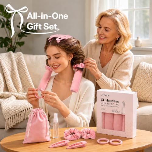 LitBear Jumbo Heatless Curls Overnight Set for Long Thick Hair, Pink