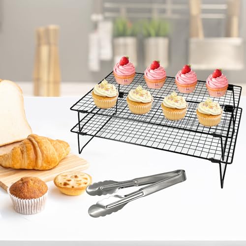 2-Pack 16.9x11inch Cooling Rack with Collapsible Legs & Food Tongs